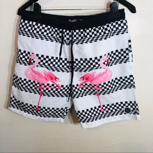 Brooklyn Penguin WhiteBlack Pink Volley Swim Trunk